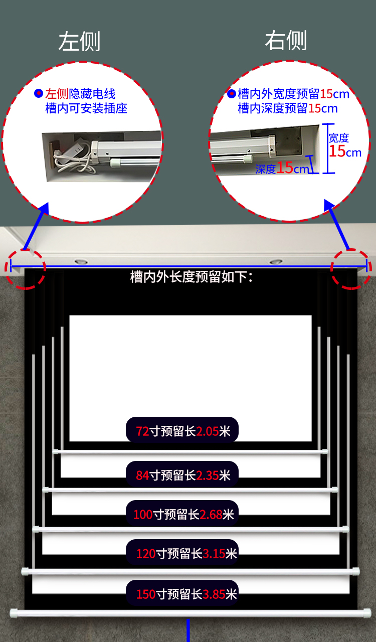 120寸投影幕布槽预留设计