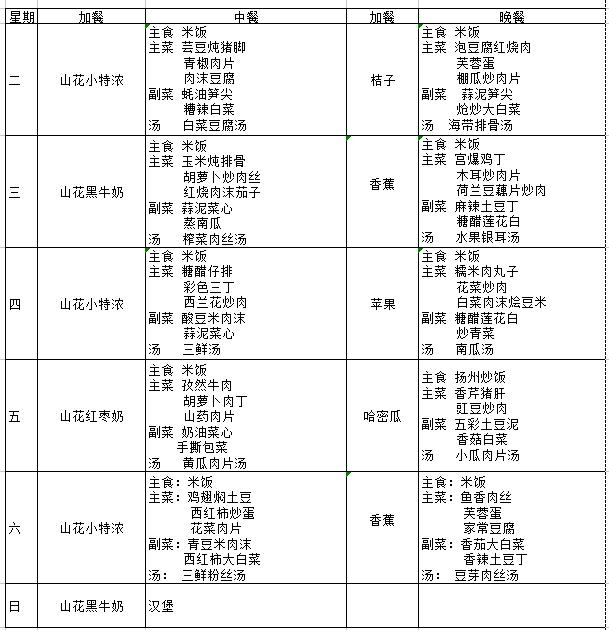 国际学校食堂菜单